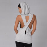 2017 Summer Sexy Women Tops Tank Tops Hooded Backless Cross Hollow Out Shirts Fitness Sleeveless Vest Active Wear