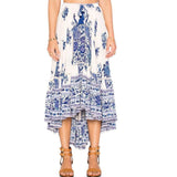 2017 Summer Skirts Womens Ladies Boho Tribal Floral Printed Skirt Chiffon Long Asymmetric Pleated Casual Beach Wear Maxi Skirt