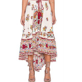 2017 Summer Skirts Womens Ladies Boho Tribal Floral Printed Skirt Chiffon Long Asymmetric Pleated Casual Beach Wear Maxi Skirt