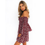 Fashion Summer Dress 2017 Women New off shoulder Short Beach Wear Casual Flare Sleeve Evening Party Mini Dresses vestidos bordad