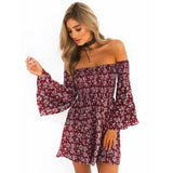 Fashion Summer Dress 2017 Women New off shoulder Short Beach Wear Casual Flare Sleeve Evening Party Mini Dresses vestidos bordad
