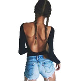 2017 Summer 95% Cotton Backless Sexy Womens Jumpsuits Solid Black Rompers Female nude bodysuit top playsuits Negro Active